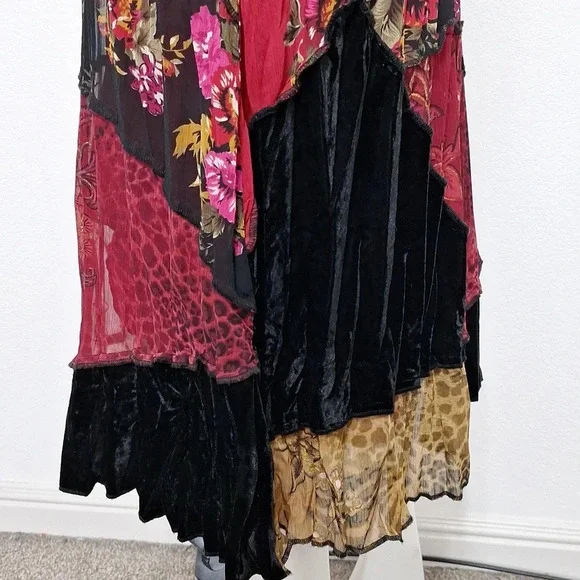 Koret Velvet Whimsy Goth Animal Print Floral Romantic Goth Maxi Witchy Skirt S/P - Picture 11 of 13
